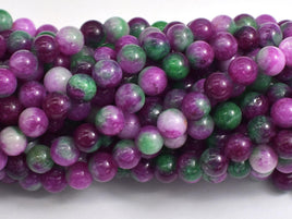 Jade - Ruby & Green, 6mm Round-Rainbow Beads