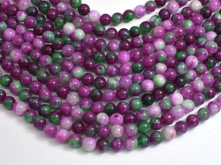 Jade - Ruby & Green, 6mm Round-Rainbow Beads