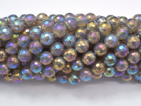 Mystic Coated Gray Agate, 8mm Faceted Round Beads, AB Coated-RainbowBeads