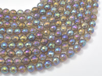 Mystic Coated Gray Agate, 8mm Faceted Round Beads, AB Coated-RainbowBeads