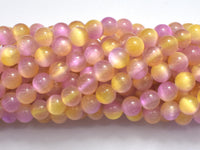 Selenite - Pink & Yellow, 8mm (8.5mm)-Rainbow Beads