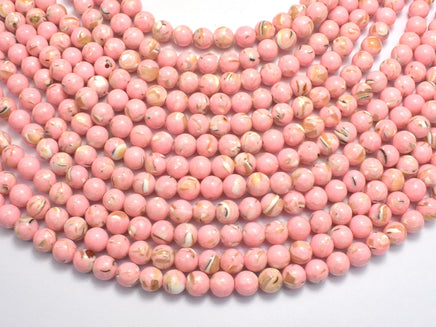 Shell Howlite-Pink, with Trochus Shell, 6mm (6.5mm)-Rainbow Beads