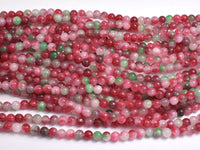 Jade - Red & Green, 4mm Round-Rainbow Beads