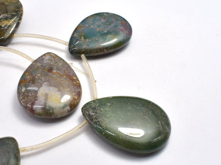 Indian Agate, Fancy Jasper, 30x40mm Flat Teardrop, Side Drilled-RainbowBeads