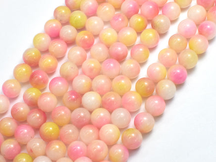 Jade - Pink & Yellow, 8mm Round-Rainbow Beads