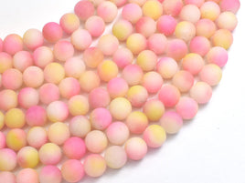 Matte Jade - Pink & Yellow, 8mm Round-Rainbow Beads