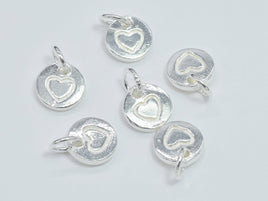 3pcs 925 Sterling Silver Charm, Coin Charm, Heart Charm, 7mm