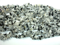 Black Rutilated Quartz, 4mm - 9mm Chips Beads, Long full strand-Rainbow Beads