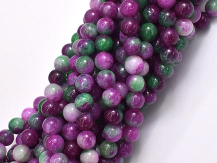 Jade - Ruby & Green, 6mm Round-Rainbow Beads
