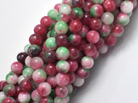 Jade - Red & Green, 8mm Round-Rainbow Beads