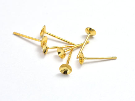 10pcs (5pairs) 24K Gold Vermeil Earring Cup Stud Posts, 925 Sterling Silver Stud Posts, 4mm Cup, 12mm Long 08028)-RainbowBeads