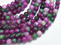 Jade - Ruby & Green, 6mm Round-Rainbow Beads