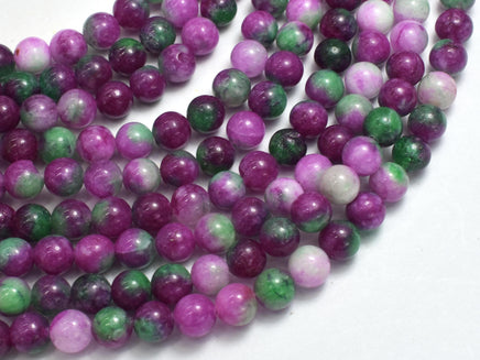 Jade - Ruby & Green, 6mm Round-Rainbow Beads