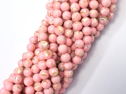 Shell Howlite-Pink, with Trochus Shell, 6mm (6.5mm)-Rainbow Beads