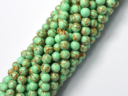 Howlite Turquoise - Green with Gold Line, 6mm (6.4mm)-Rainbow Beads