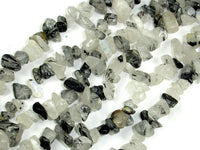 Black Rutilated Quartz, 4mm - 9mm Chips Beads, Long full strand-Rainbow Beads