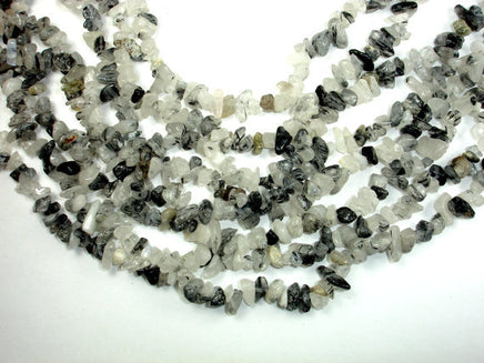 Black Rutilated Quartz, 4mm - 9mm Chips Beads, Long full strand-Rainbow Beads