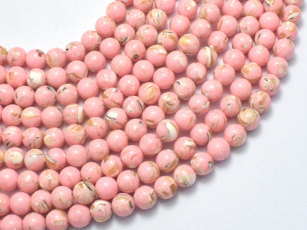 Shell Howlite-Pink, with Trochus Shell, 6mm (6.5mm)-Rainbow Beads