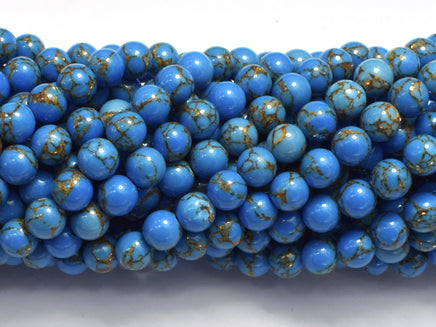 Howlite Turquoise - Blue with Gold Line, 6mm (6.4mm)-Rainbow Beads