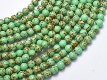 Howlite Turquoise - Green with Gold Line, 6mm (6.4mm)-Rainbow Beads