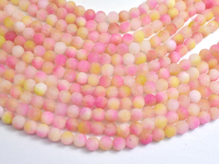 Matte Jade - Pink & Yellow, 6mm Round-Rainbow Beads