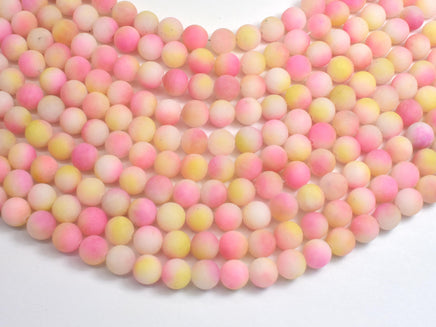 Matte Jade - Pink & Yellow, 8mm Round-Rainbow Beads
