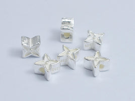 4pcs 925 Sterling Silver Beads, 6.5x6.5mm Four Pointed Star