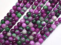 Jade - Ruby & Green, 6mm Round-Rainbow Beads