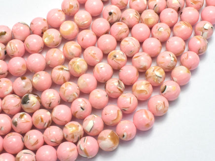 Shell Howlite-Pink, with Trochus Shell, 8mm (8.5mm)-Rainbow Beads