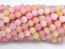 Matte Jade - Pink & Yellow, 6mm Round-Rainbow Beads