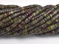 Dragon Blood Jasper, 2x4mm Heishi Disc-Rainbow Beads