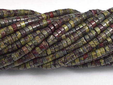 Dragon Blood Jasper, 2x4mm Heishi Disc-Rainbow Beads