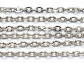 3m (9.9feet) Silver Plated Oval Chain, Brass Oval Chain, 2x2.7mm