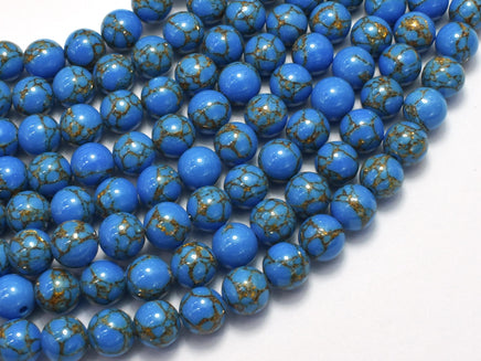 Howlite Turquoise - Blue with Gold Line, 8mm (8.3mm)-Rainbow Beads