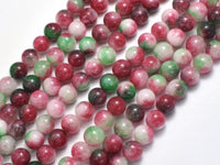 Jade - Red & Green, 8mm Round-Rainbow Beads