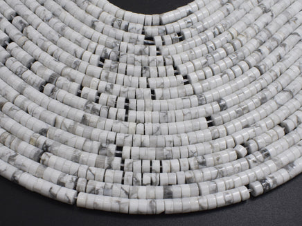 White Howlite, 2x4mm, Heishi Disc-Rainbow Beads