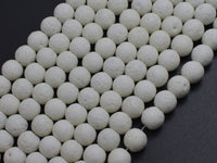 White Lava Beads, 8mm Round Beads, 15 Inch
