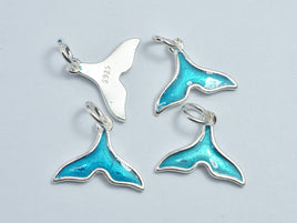 2pcs 925 Sterling Silver Charm-Enamel Teal Whale Tail Charm, Whale Tail Pendant-RainbowBeads