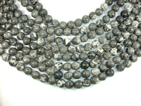 Black Fossil Jasper Beads, 14mm Round Beads, 15.5 Inch