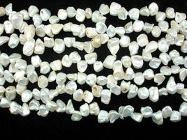 Fresh Water Pearl Beads, White with AB, Top drilled, Keshi