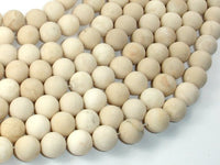 Matte White Fossil Jasper Beads, 10mm Round Beads-RainbowBeads