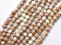 White Howlite - White with Gold Line, 6mm (6.4mm)-Rainbow Beads