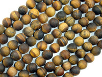 Matte Tiger Eye, 8mm Round Beads-RainbowBeads