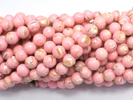 Shell Howlite-Pink, with Trochus Shell, 6mm (6.5mm)-Rainbow Beads