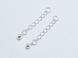 4pcs 925 Sterling Silver Extension Chain, 30mm Long, 2.5mm Width, 3mm Ball-RainbowBeads