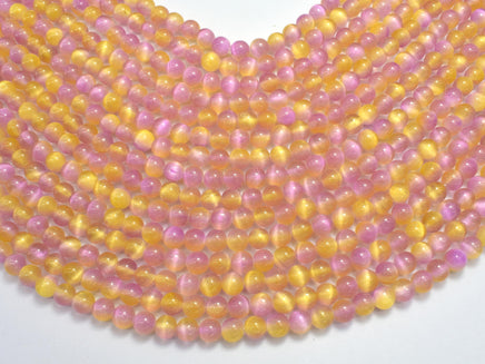 Selenite - Pink & Yellow, 6mm (6.5mm)-Rainbow Beads