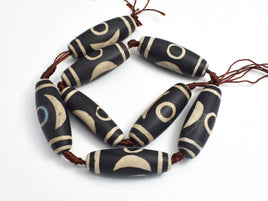 Matte Tibetan Agate Beads, 14x38mm Rice Beads