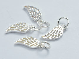 4pcs 925 Sterling Silver Charm, Angel Wing Charm, 6x14mm-RainbowBeads