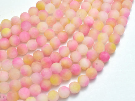 Matte Jade - Pink & Yellow, 6mm Round-Rainbow Beads