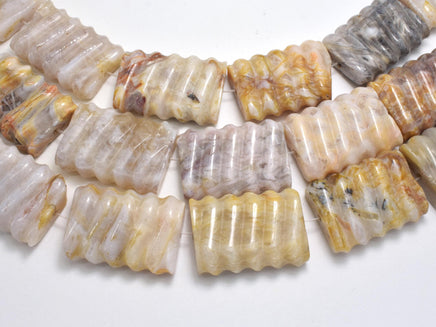 Bamboo Leaf Agate, 25x35mm Carved Rectangle-Rainbow Beads